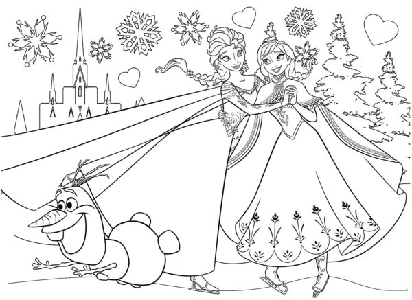 Elsa, Anna i Olaf w świątecznych nastrojach kolorowanka do druku